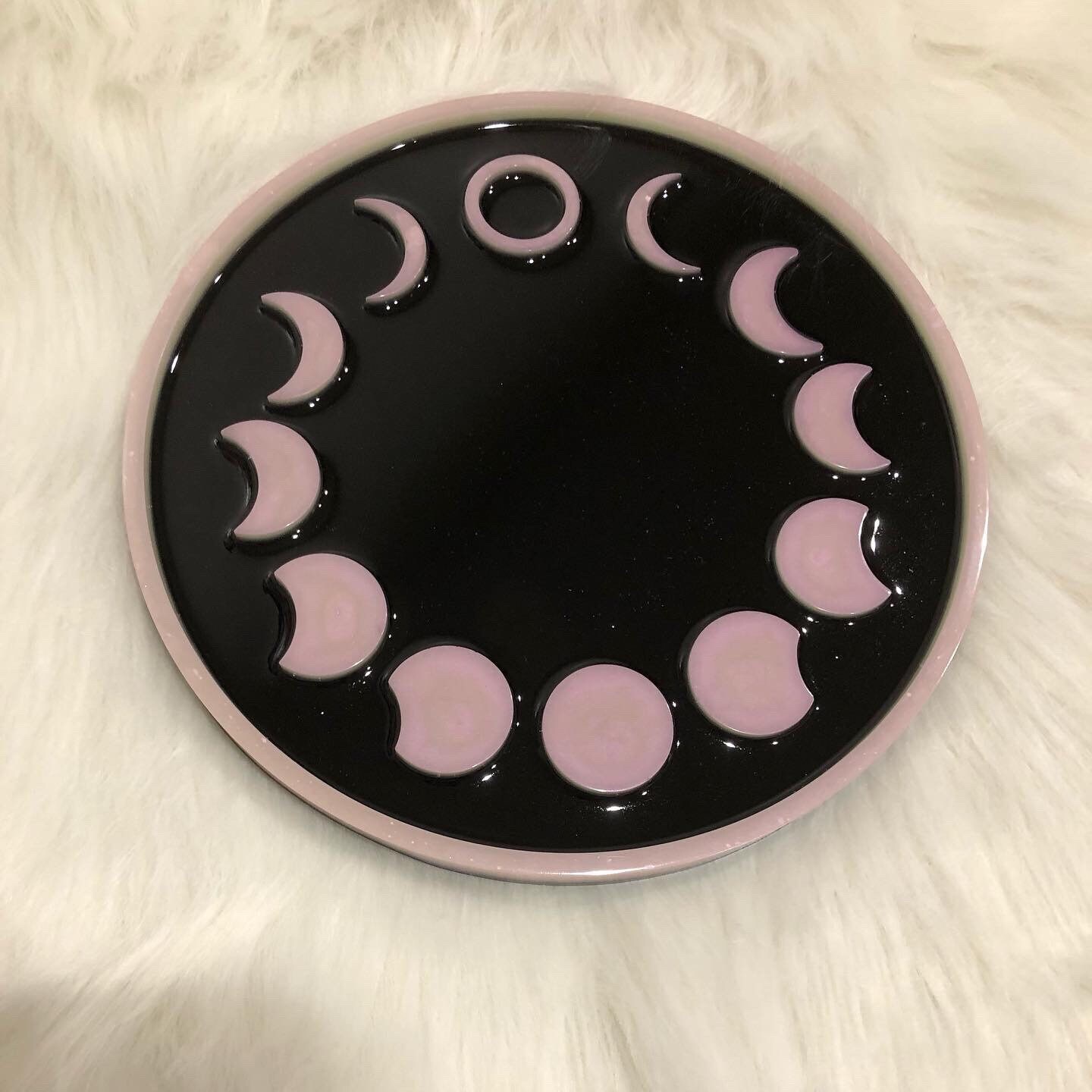 Plateau Thème Phase Lunaire Couleur Nacré Violet et Noir à Paillette Witch Goth Lune Spiritisme Déco