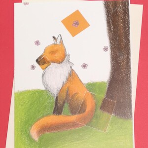 Biglietto d'auguri di San Valentino con volpe quadrata / Biglietto d'arte / Biglietto della natura / Biglietto della fauna selvatica