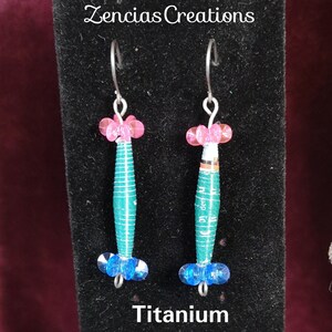 Titanium - Playful Paper Earrings, Pink Blue Titanium Dangle Earrings, Hypoallergenic Earrings for Sensitive Ears