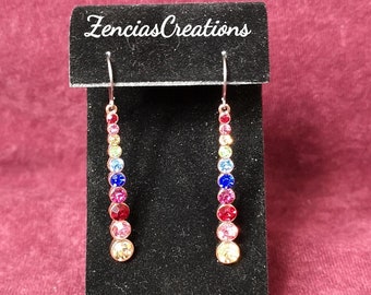 Rainbow Glass Stone Dangle Earrings, Titanium Dangle Earrings, Hypoallergenic Earrings for Sensitive Ears