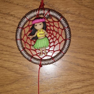 Hula Girl DreamCatcher, Rear View Mirror Hanging, Mini DreamCatcher, Small Dreamcatcher