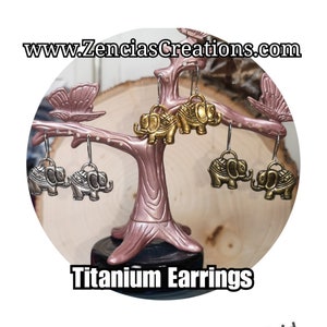 Titanium - Elephant Dangle Earrings, Titanium Dangle Earrings, Hypoallergenic Earrings for Sensitive Ears