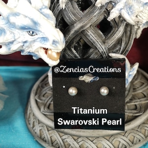 Titanium - 6 mm Swarovski Glass Pearl Stud Earrings -  Earrings - Hypoallergenic for Sensitive Ears - Nautical Earring Posts - nickel free