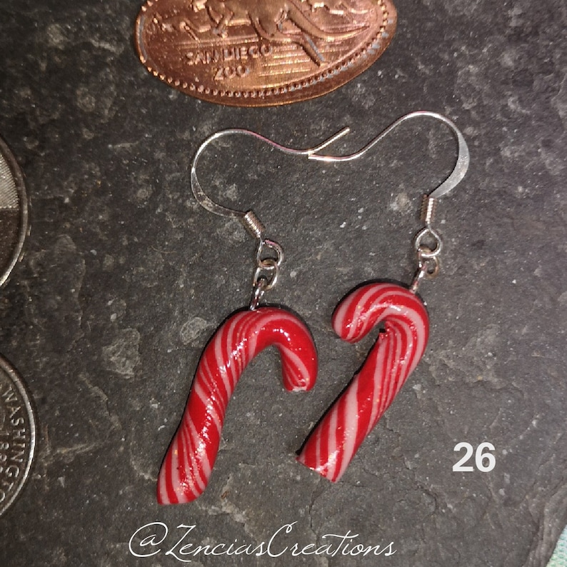 Candy Cane Polymer Clay Earrings Handmade Titanium Earrings Etsy
