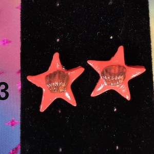 Titanium Earrings Post - Salmon Stars Polymer Clay Earrings - Titanium Earrings Studs -  Handmade Earrings - Nickel Free - Sensitive Ears