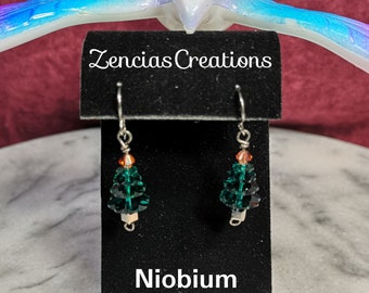 Swarovski Crystal Tree Earrings - Niobium Dangle Earrings, Niobium Hypoallergenic Earrings for Sensitive Ears, Earrings for Christmas