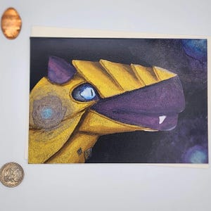 Tarjeta de felicitación con forma de dragón dorado / Tarjeta de bellas artes