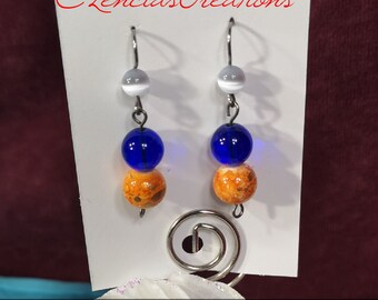 Harvest Moon - Blue Glass and Orange Ceramic - Niobium Dangle Earrings, Niobium Earrings, Hypoallergenic for Sensitive Ears, Earrings Hook