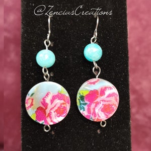 Niobium Moonstone Rose Painted Shell Earrings -  Dangle Earrings, Niobium Hypoallergenic Earrings for Sensitive Ears, Earrings for Women