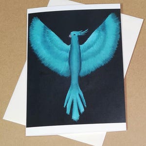 Blauwe feniks wenskaart | Notitiekaart Vogel | Notitiekaart met enveloppen