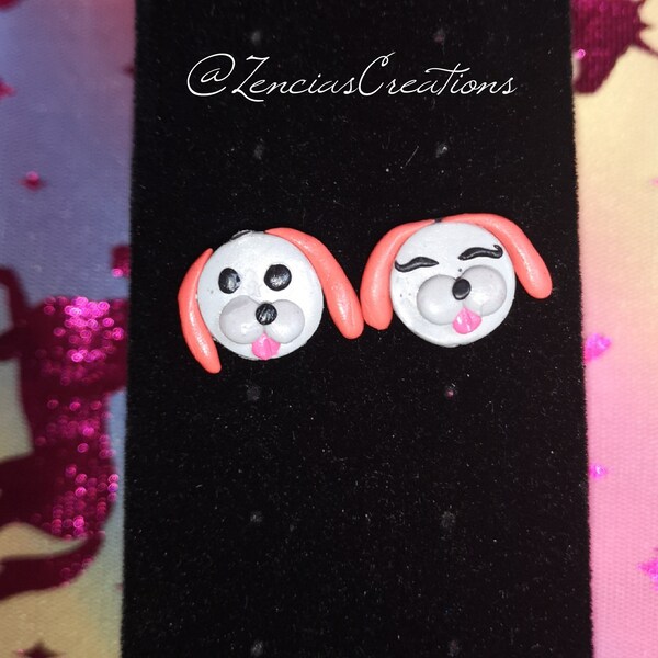 Puppy Dog Titanium Stud Earrings - Titanium Posts Polymer Clay Earrings - Dog Earrings - Handmade Earrings, Nickel Free for Sensitive Ears