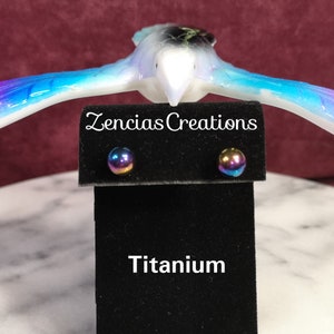 Titanium - 8 mm Rainbow Hemalyke Stud Earrings - Titanium Earrings - Hypoallergenic for Sensitive Ears - Earring Posts - nickel free