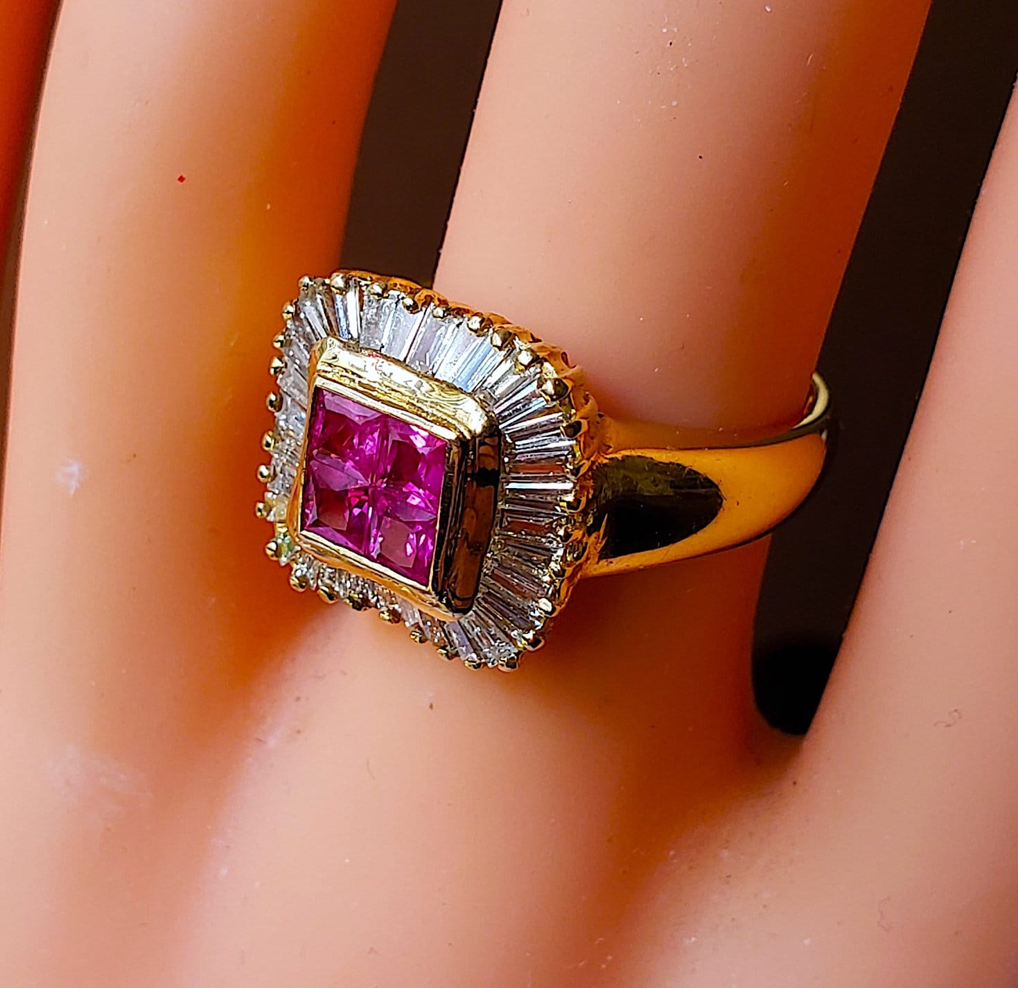 Genuine Princess Ruby Diamond Ring 14kt Yellow Gold 2.62ct Etsy