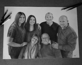 Commissioned Family pencil portrait, original drawing, hand drawn