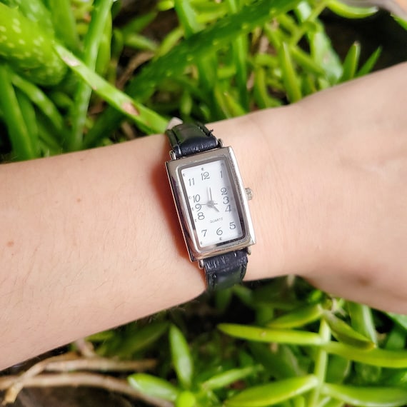 Rectangular stone print face leather strap watch hotsell