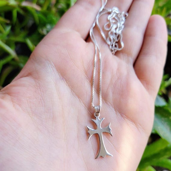 Solid 925 Sterling Silver Ornate Cross Necklace - image 4