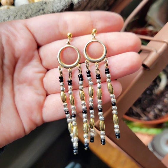 Vintage Boho Beaded Dangle Drop Bohemian Bead Ear… - image 2