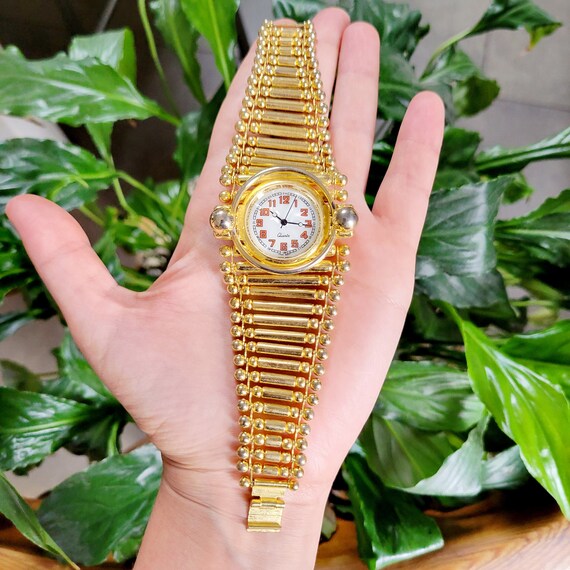 Vintage Modern Funky Chunky Gold Quartz Watch - image 8