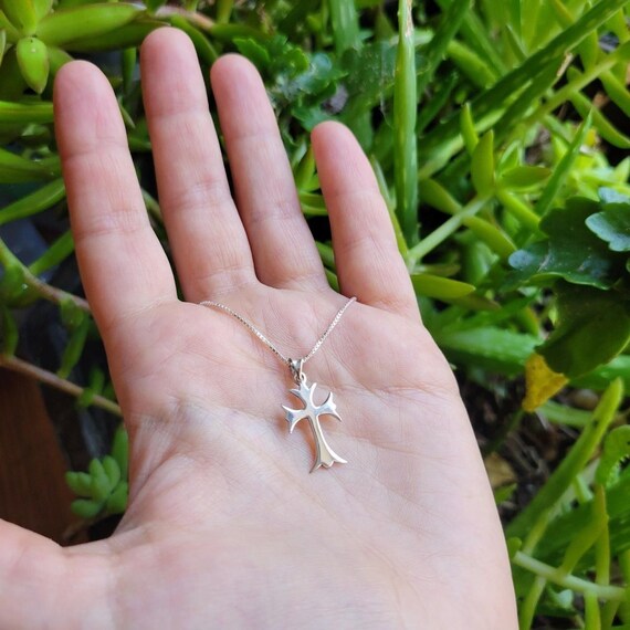 Solid 925 Sterling Silver Ornate Cross Necklace - image 2