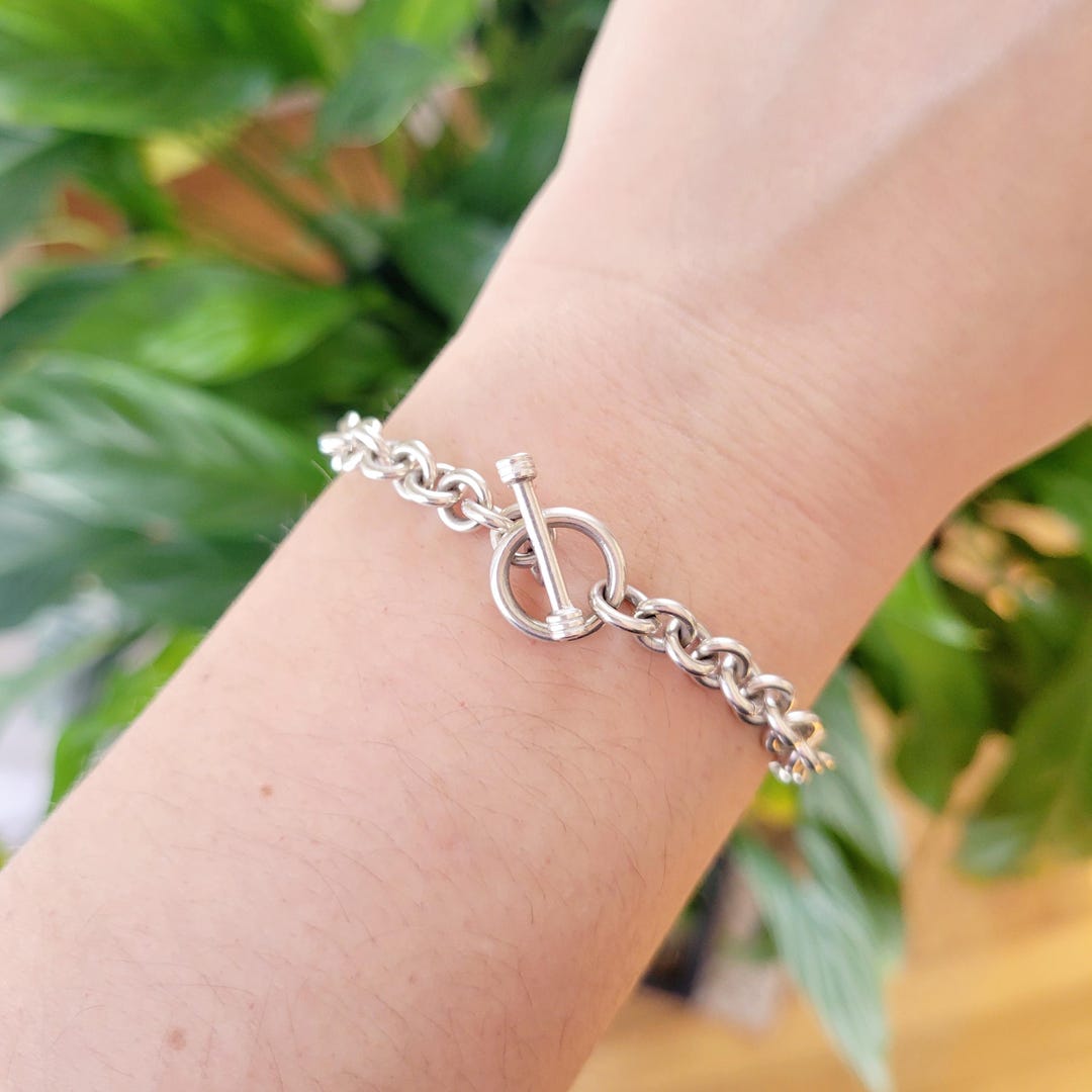 アクセサリー Vintage Silver Toggle Chain Bracelet 925 Vintage 925 Sterling Silver Heavy T-bar Toggle Clasp Womens Womans