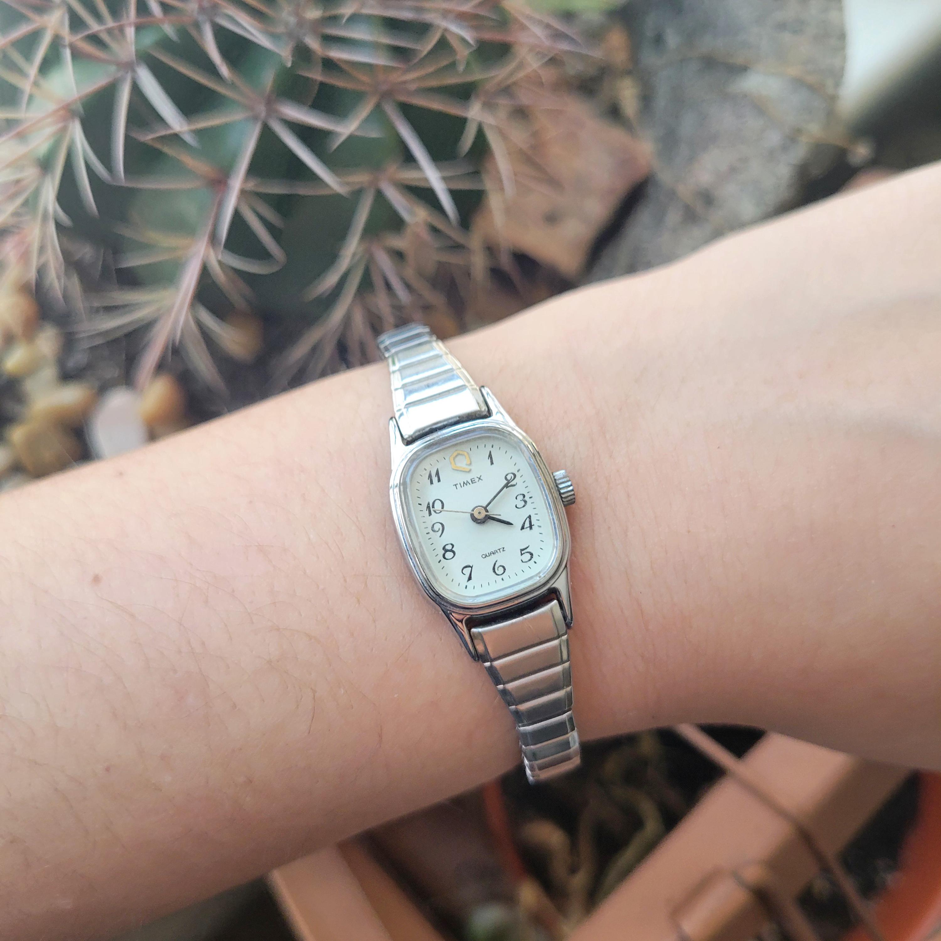 Vintage Timex Dainty Silver & Gold Classic Square Stretch  display picture 1
