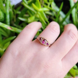 Vintage Solid 9K Gold Genuine Diamond and Ruby Ring, size 7