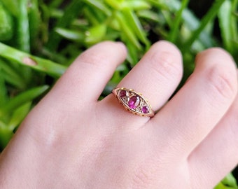 Vintage Solid 9K Gold Genuine Diamond and Ruby Ring, size 7