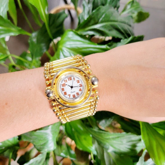 Vintage Modern Funky Chunky Gold Quartz Watch - image 1