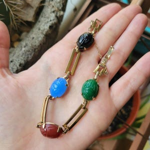 Vintage Dainty Gold Egyptian Scarab Gemstone Bracelet