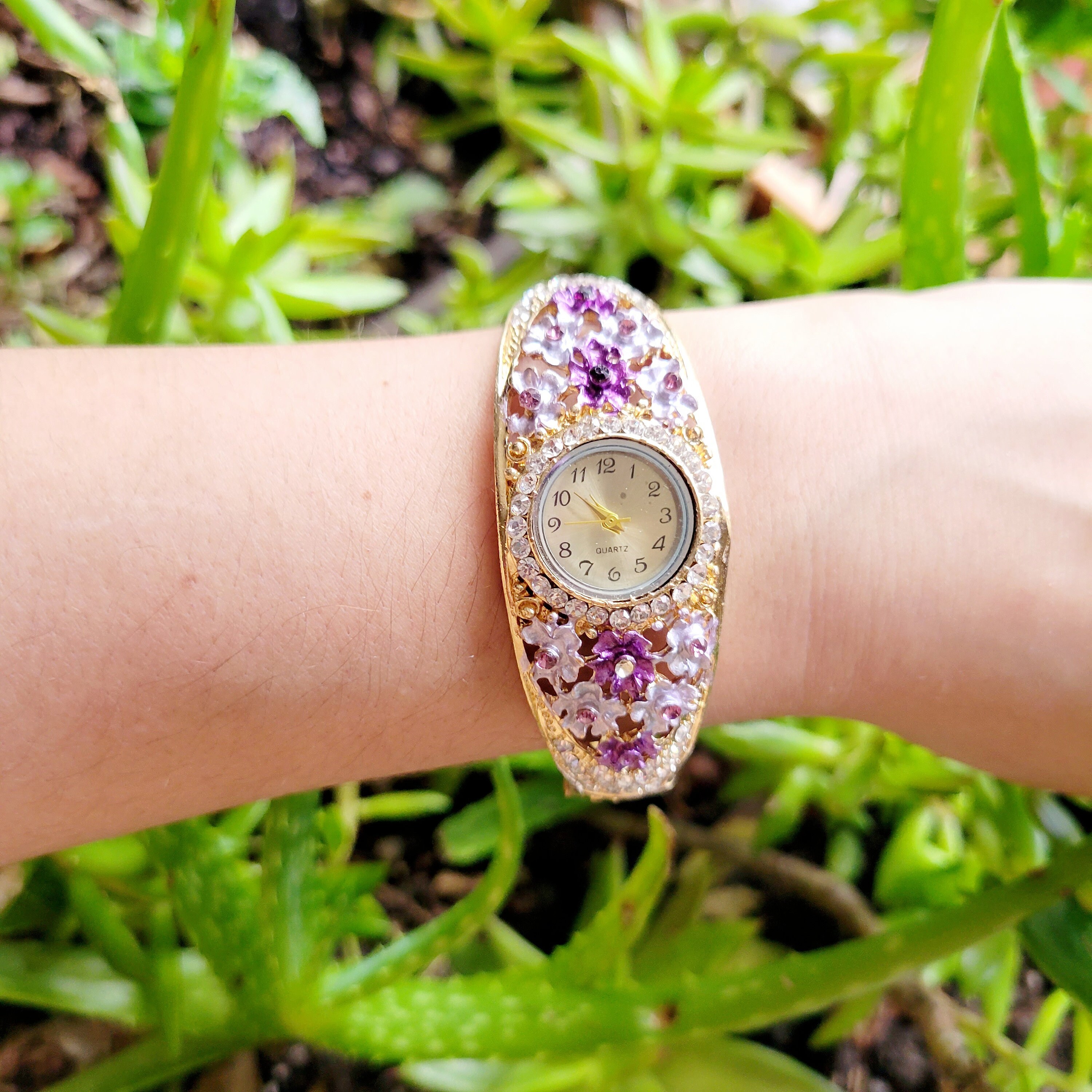 Ornate Floral Rhinestone Gold & Purple Watch - Etsy display picture 1