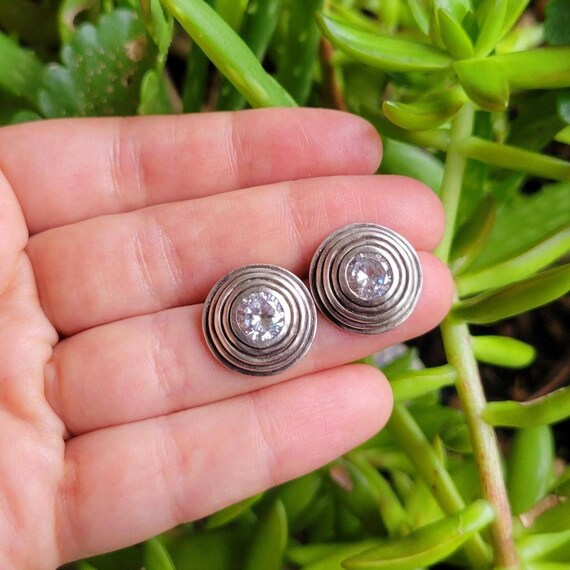 Vintage Solid 925 Sterling Silver Rhinestone Stud Earrings