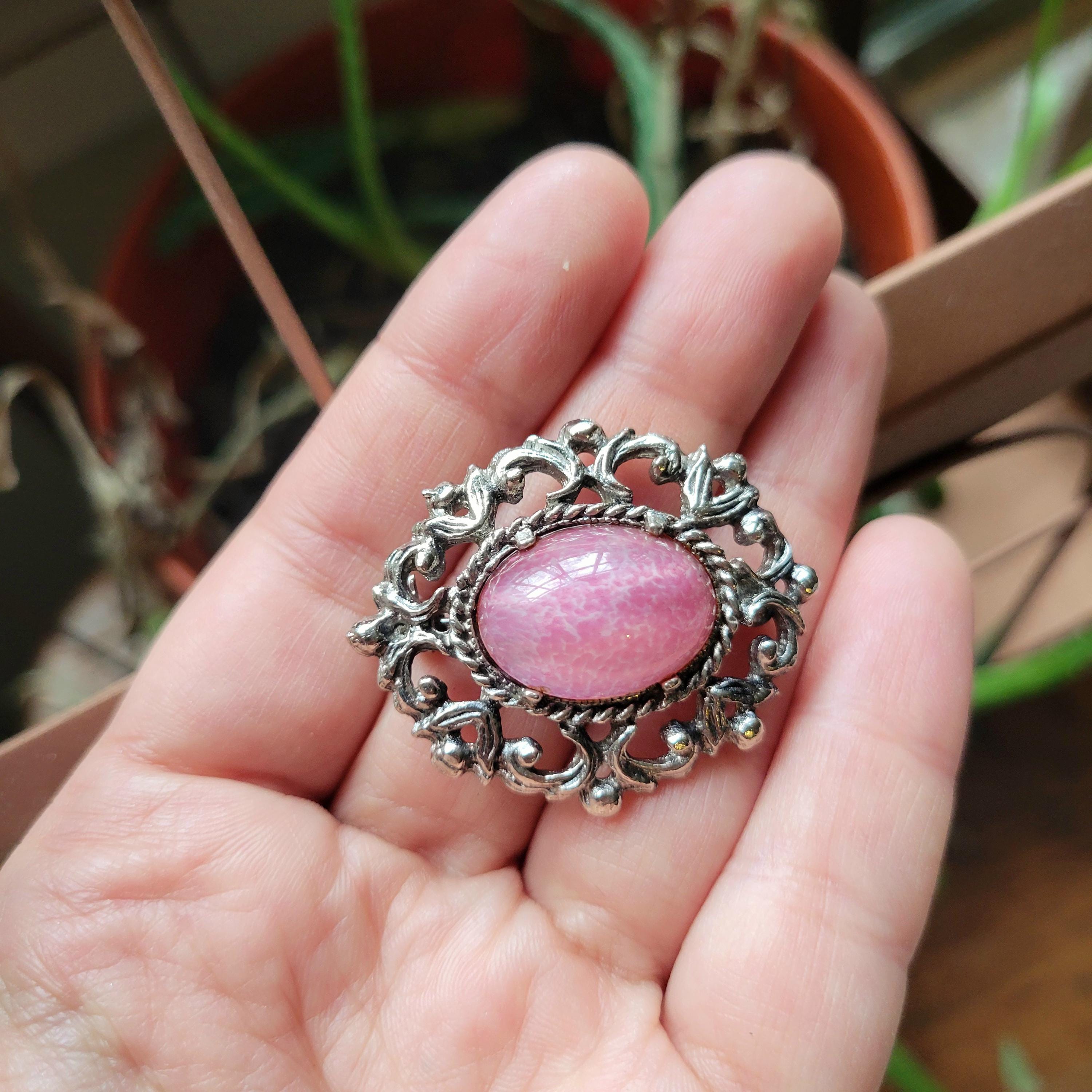 Broche Vintage Années 50/60 - Pierre Rose - Occasion, Parfaite Pour Customiser Vêtements Ou Accessoires