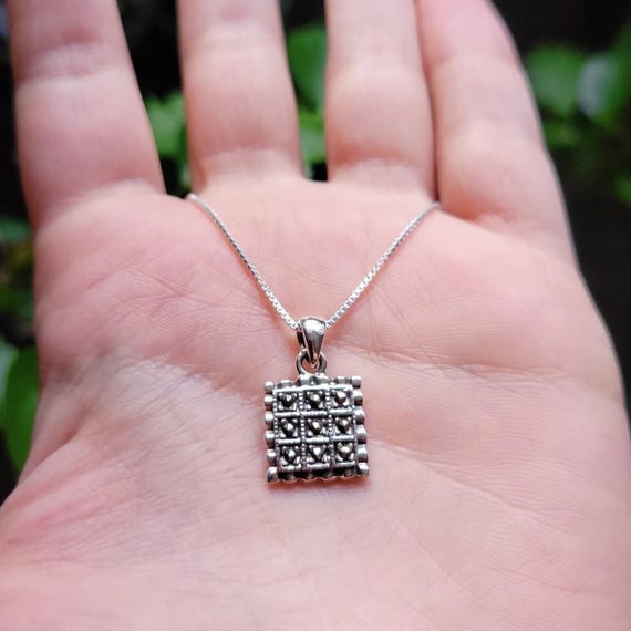 Solid 925 Sterling Silver Marcasite Necklace - image 1