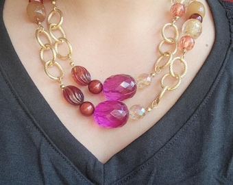 Collana con ciondolo a forma di strato di perline rosa oro vintage