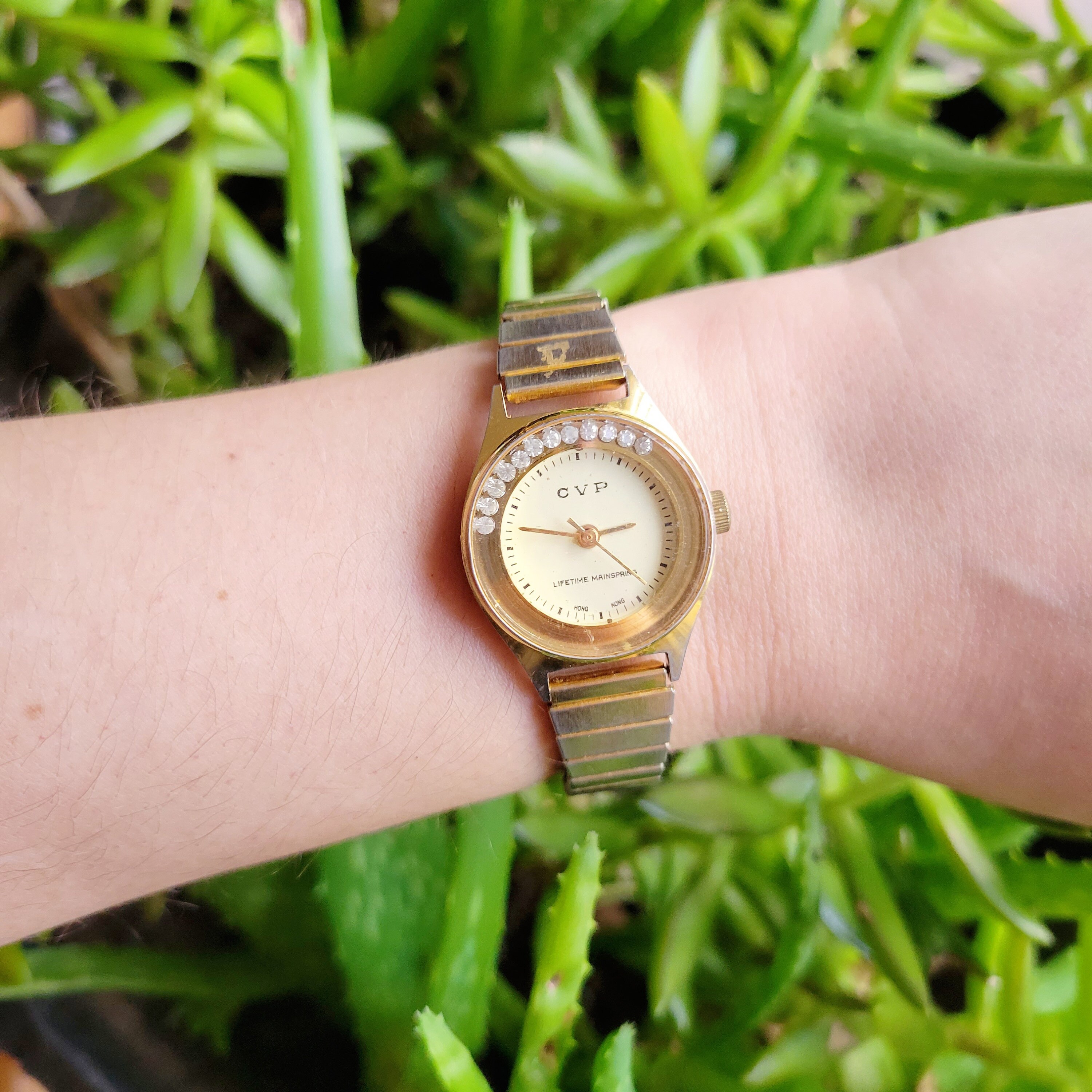1pc Vintage Casual Gold Color Waterproof Rhinestone Alloy Ladies Quartz Watch, Vintage Women main image 3
