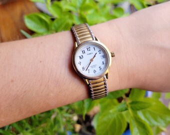 Vintage Abalone Shell LA Express Classic Womens Rectangular Stretch Watch Abalone Shell LA Express Classic Womens Womans Blue & Gold  main image 2