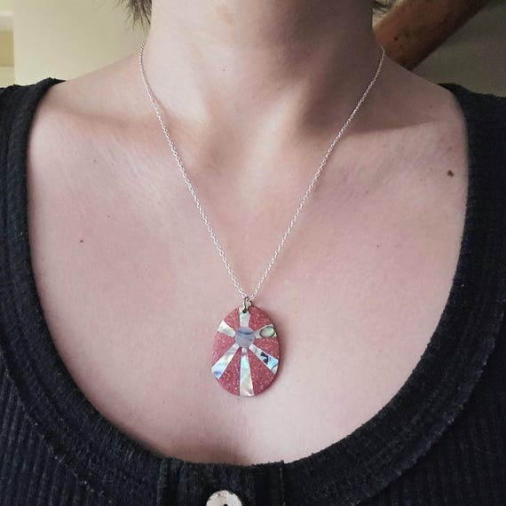 Handmade Bohemian Thai Abalone Shell Red Boho Sun… - image 3