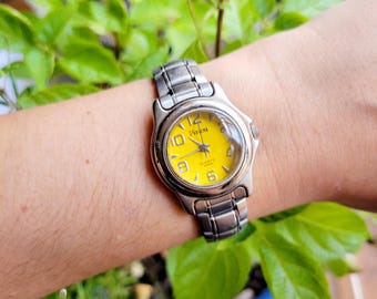 Classic Vivani Quartz Womens Womans Silver & Mustard Yellow Watch