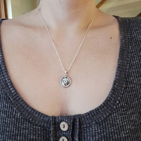 Solid 925 Sterling Silver Genuine Evil Eye Wolf M… - image 3