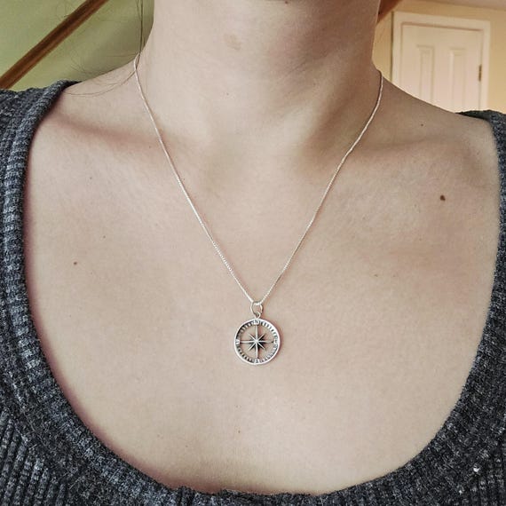 Solid 925 Sterling Silver Compass Necklace - image 9