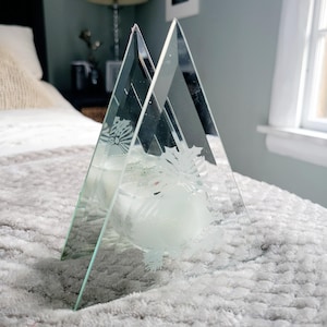 Vintage Christmas Bell Glass Crystal Mirror Triangular Candle Holder