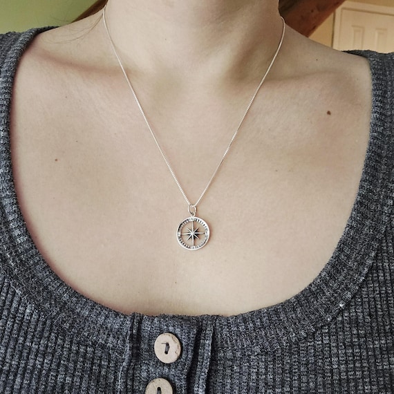 Solid 925 Sterling Silver Compass Necklace - image 8
