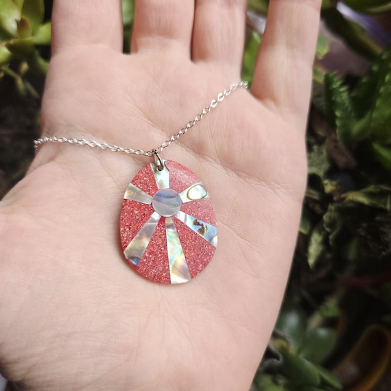 Handmade Bohemian Thai Abalone Shell Red Boho Sun… - image 1