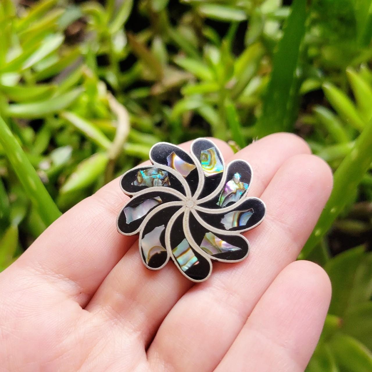 BROCHE PENDENTIF MEXIQUE argent 925 Nacre émail oiseau TE