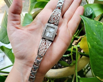 Silver Classic Ornate Rhinestone Watch - Etsy