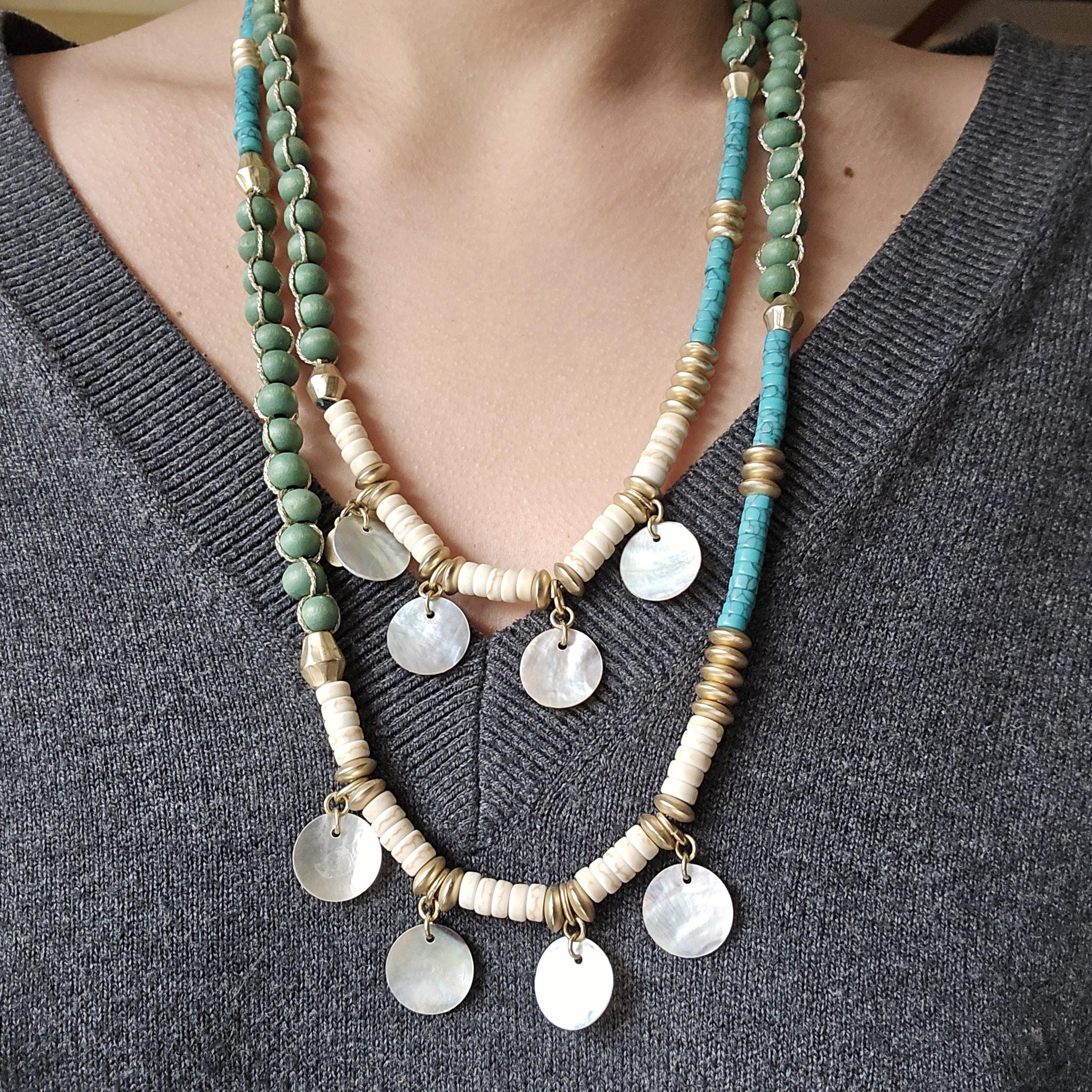 Collana Boho Etnica Perle Pendente Pavone - Collezionismo In vendita a Brescia