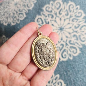 Vintage Silver & Gold Archangel Saint St Michael Religious Medal Pendant