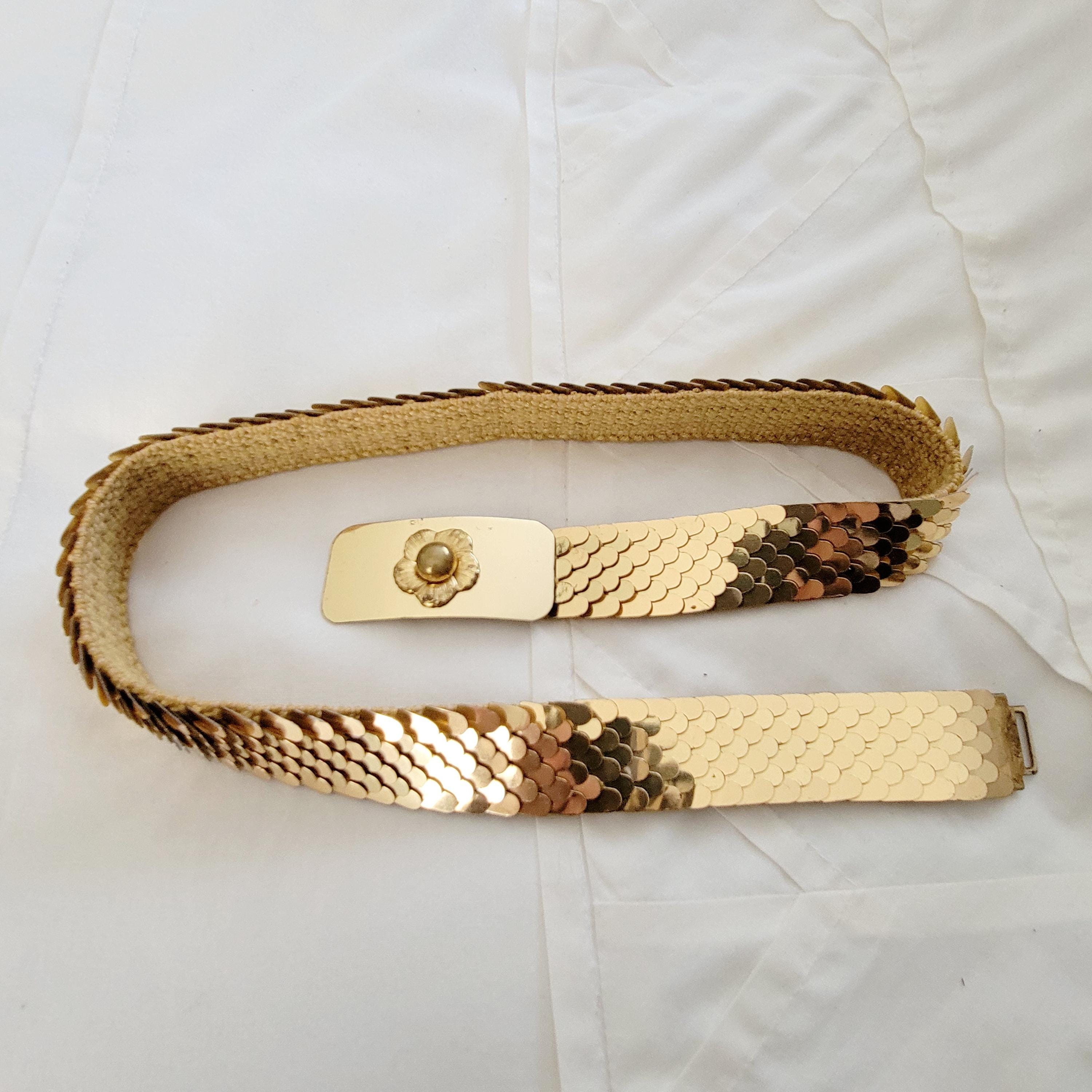 Vintage 1950s-1960s Gold Sequin Flower Stretch Belt - Etsy display picture 3