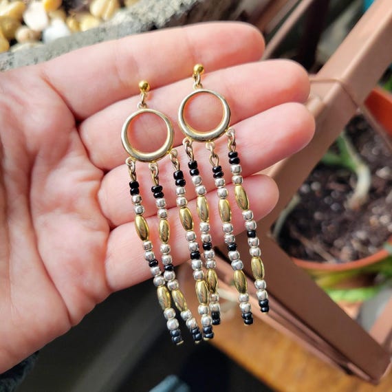 Vintage Boho Beaded Dangle Drop Bohemian Bead Ear… - image 7