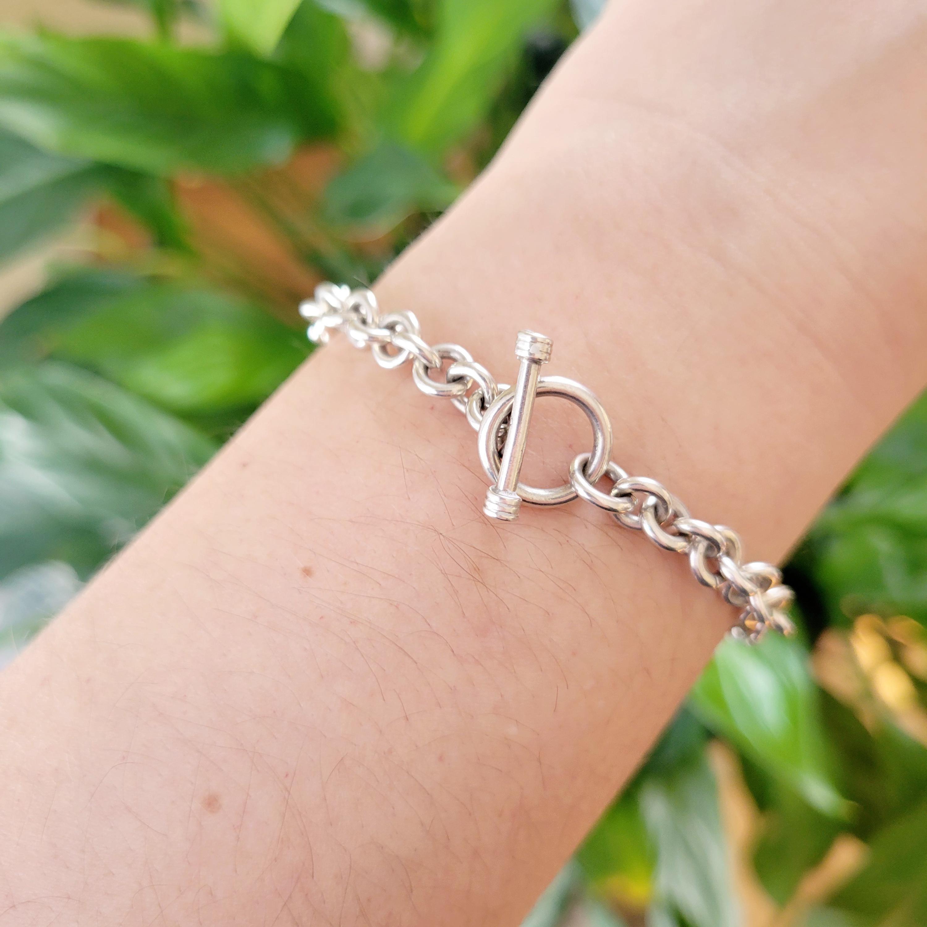 アクセサリー Vintage Silver Toggle Chain Bracelet 925 Vintage 925 Sterling Silver Heavy T-bar Toggle Clasp Womens Womans